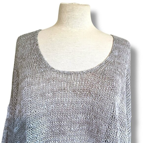 Eileen Fisher Womens Sweater Sz Medium Large Gray Linen Open Knit Minimalist - Picture 3 of 6